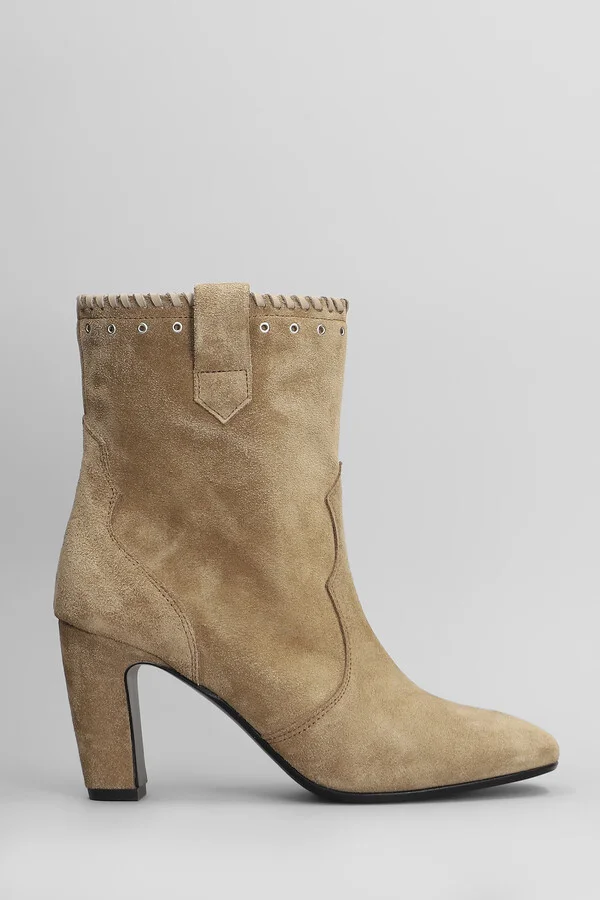 High Heels Ankle Boots In Camel Suede