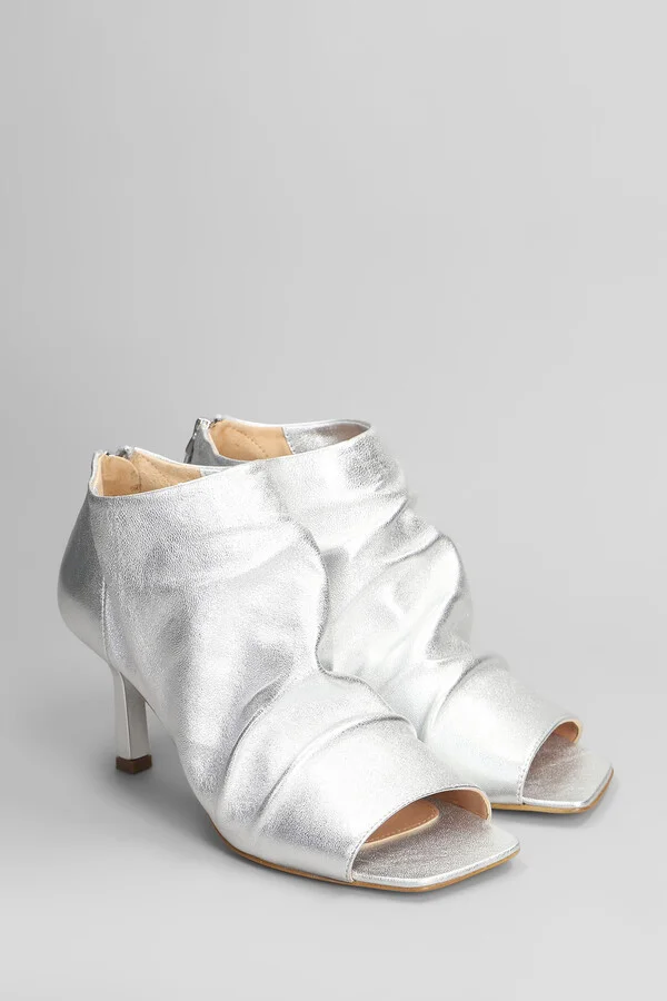 High Heels Ankle Boots In Silver Leather - Image 2