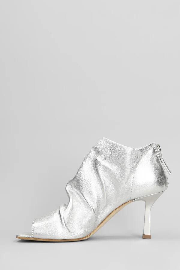 High Heels Ankle Boots In Silver Leather - Image 3