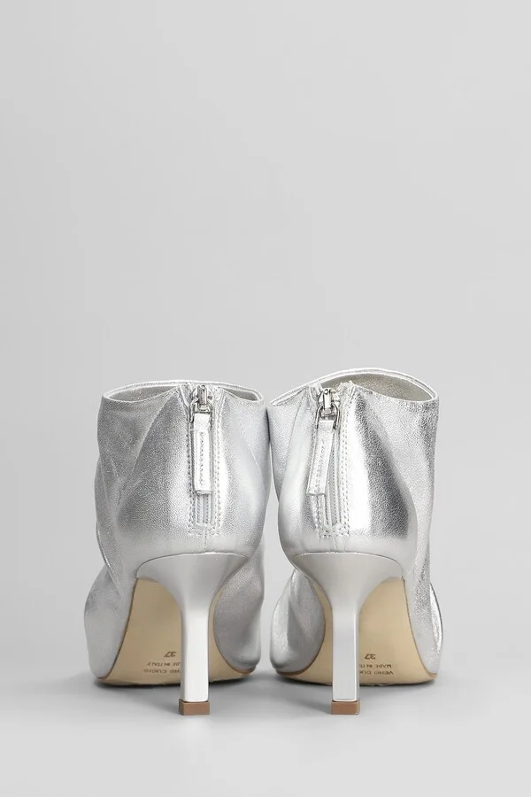 High Heels Ankle Boots In Silver Leather - Image 4