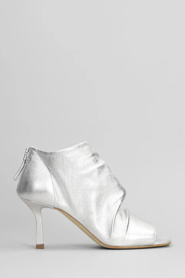 High Heels Ankle Boots In Silver Leather