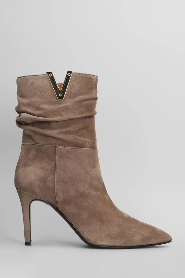 High Heels Ankle Boots In Taupe Suede