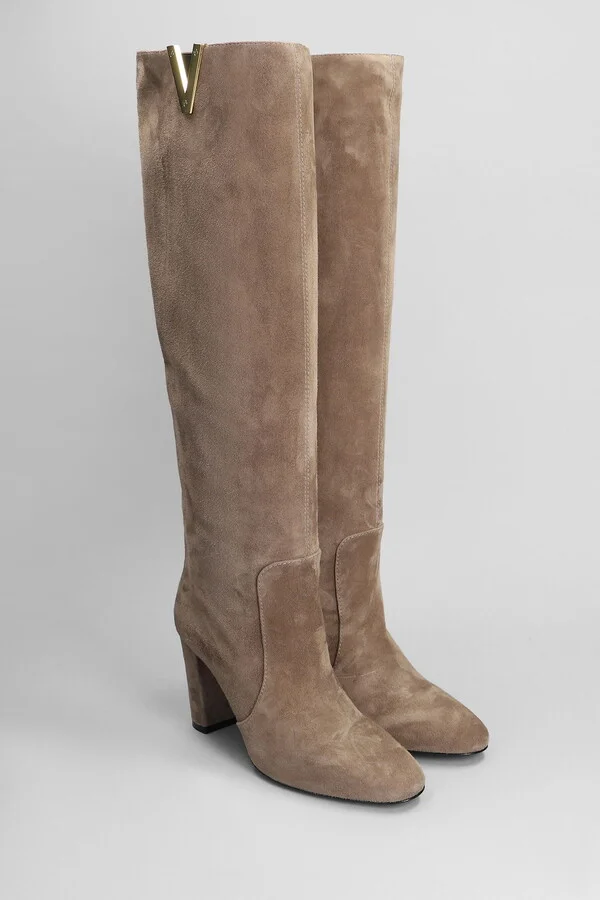 High Heels Boots In Beige Suede - Image 2