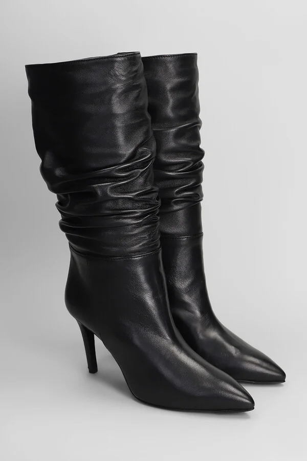 High Heels Boots In Black Leather - Image 2