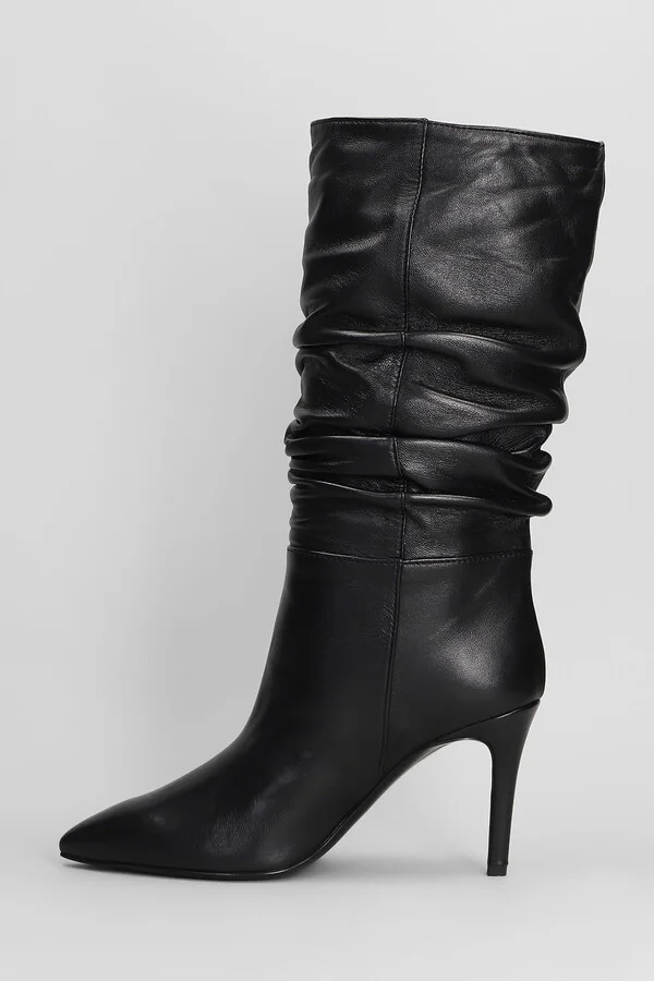 High Heels Boots In Black Leather - Image 3
