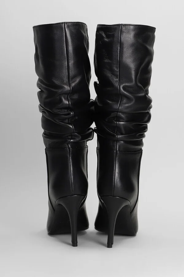 High Heels Boots In Black Leather - Image 4