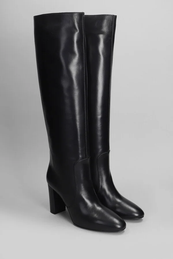 High Heels Boots In Black Leather - Image 2