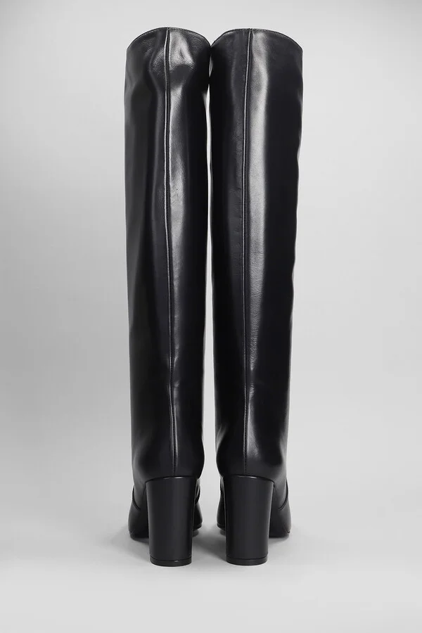 High Heels Boots In Black Leather - Image 4