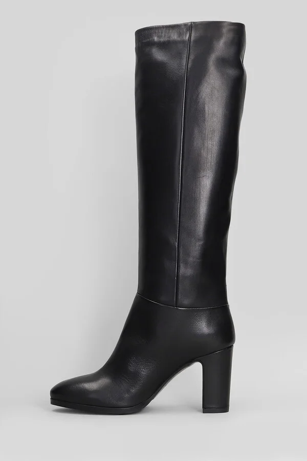 High Heels Boots In Black Leather - Image 3