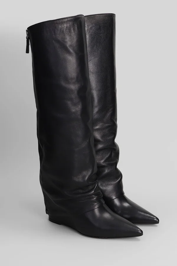High Heels Boots In Black Leather - Image 2