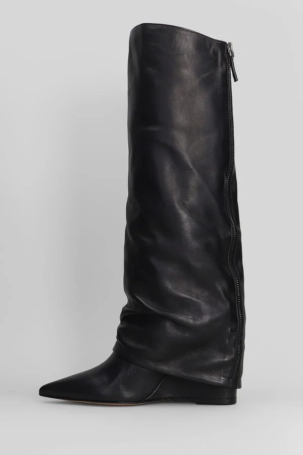 High Heels Boots In Black Leather - Image 3