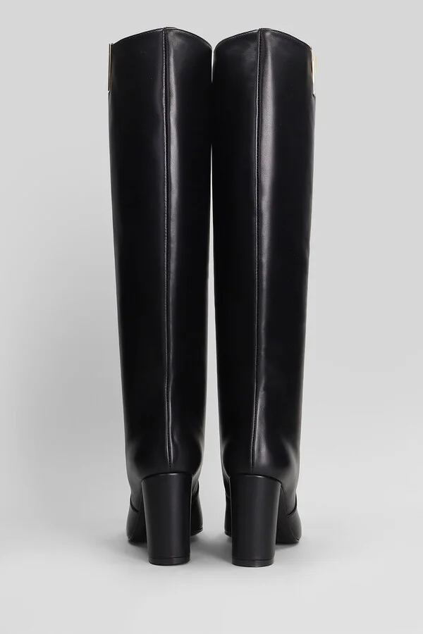 High Heels Boots In Black Leather - Image 4