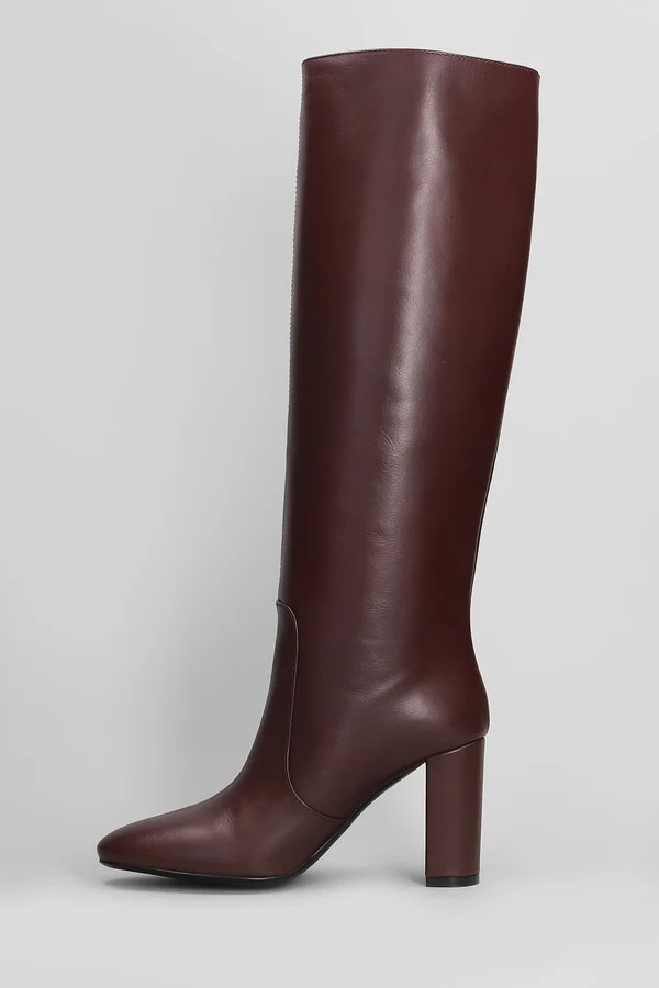High Heels Boots In Bordeaux Leather - Image 3
