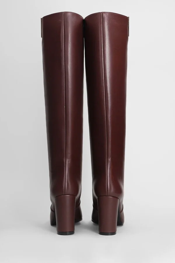 High Heels Boots In Bordeaux Leather - Image 4