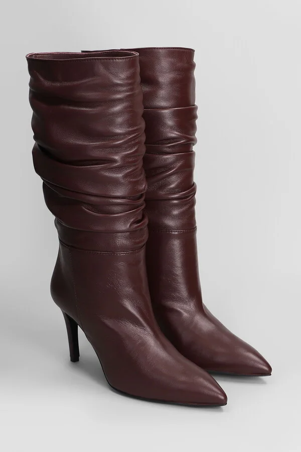 High Heels Boots In Bordeaux Leather - Image 2