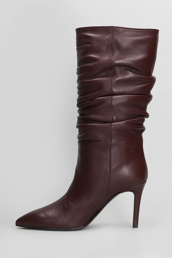 High Heels Boots In Bordeaux Leather - Image 3