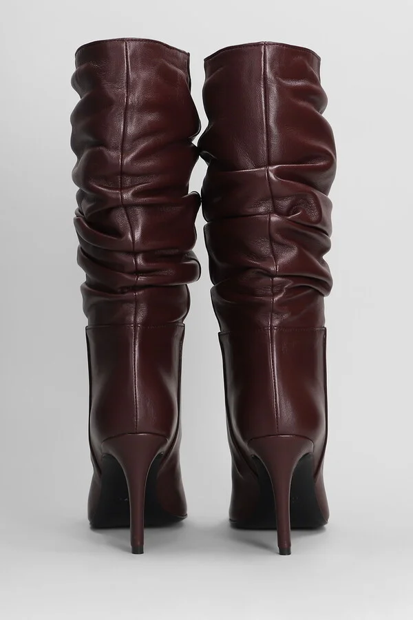 High Heels Boots In Bordeaux Leather - Image 4