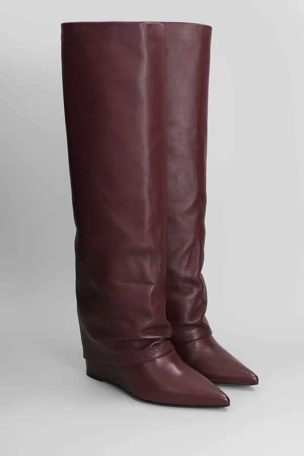 High Heels Boots In Bordeaux Leather - Image 2