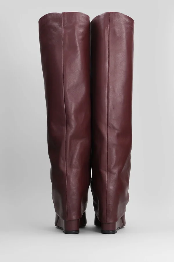 High Heels Boots In Bordeaux Leather - Image 4