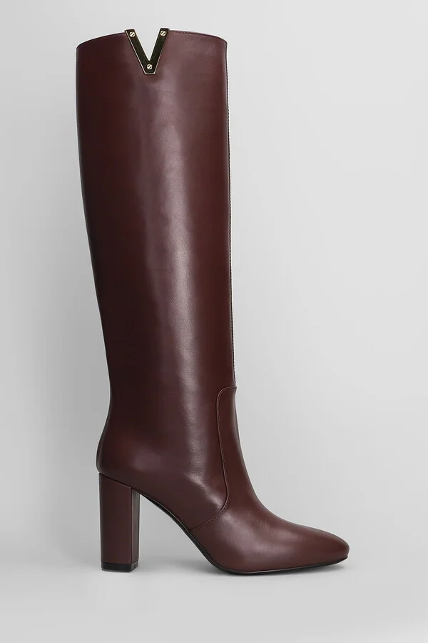 High Heels Boots In Bordeaux Leather