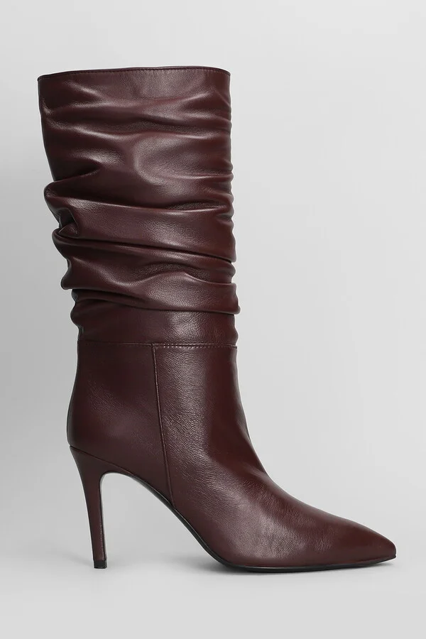 High Heels Boots In Bordeaux Leather