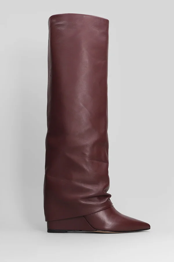 High Heels Boots In Bordeaux Leather