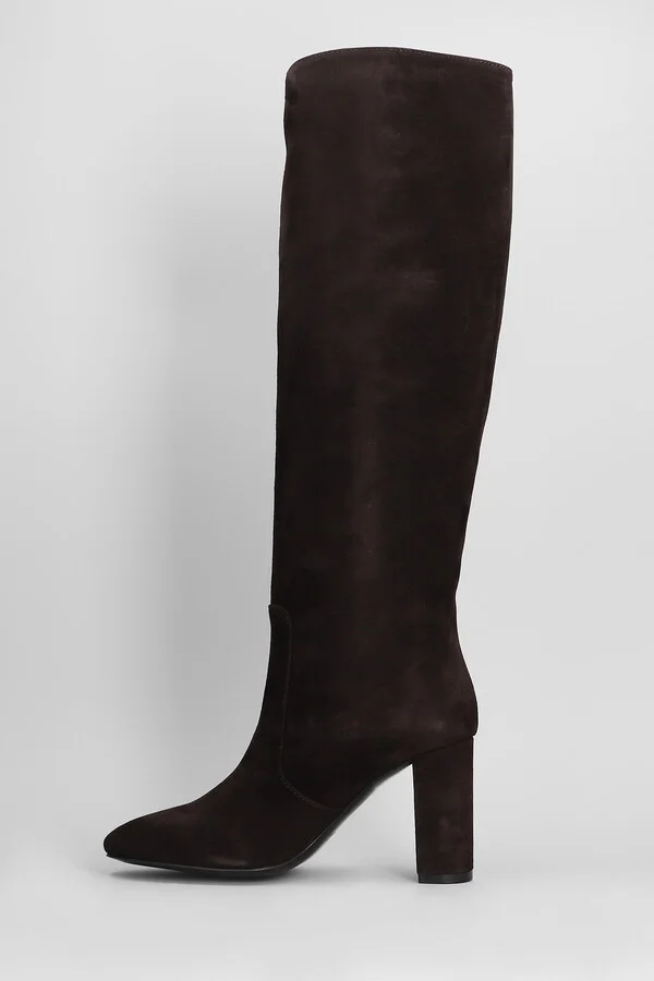 High Heels Boots In Dark Brown Suede - Image 3