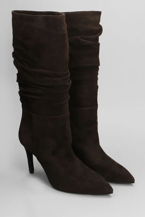 High Heels Boots In Dark Brown Suede - Image 2