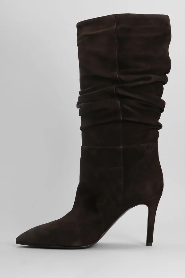 High Heels Boots In Dark Brown Suede - Image 3