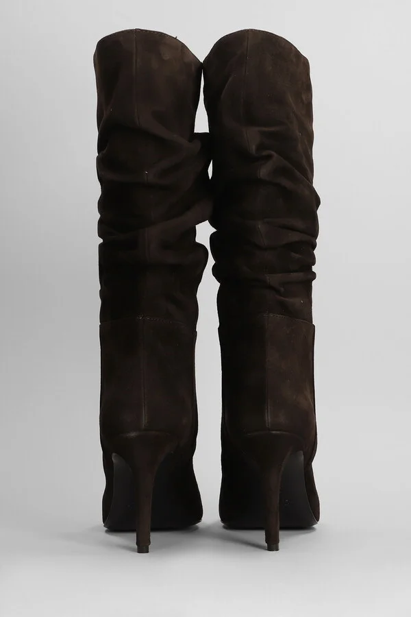 High Heels Boots In Dark Brown Suede - Image 4