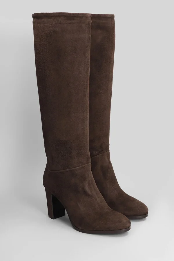 High Heels Boots In Dark Brown Suede - Image 2