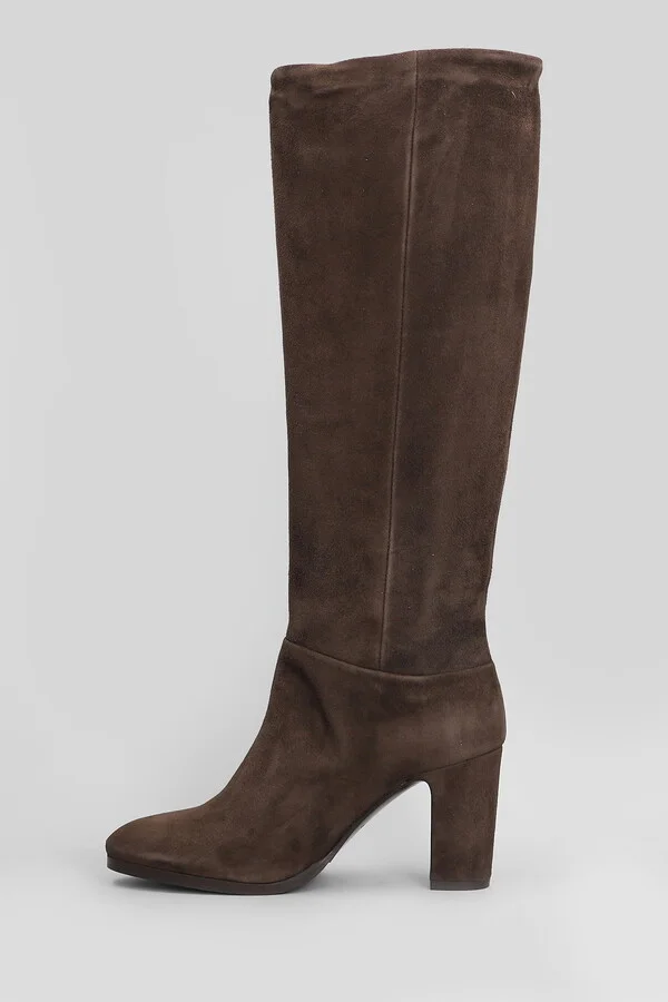 High Heels Boots In Dark Brown Suede - Image 3