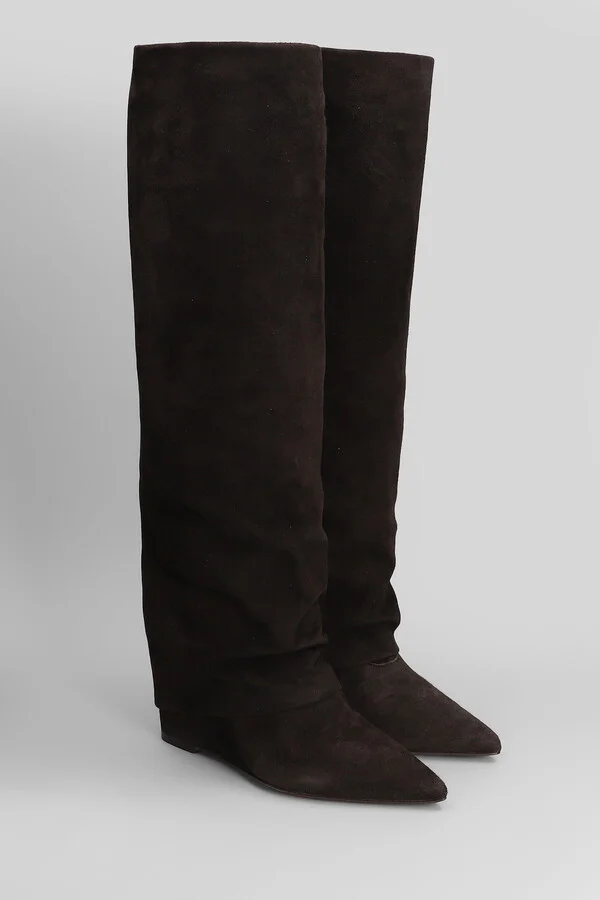 High Heels Boots In Dark Brown Suede - Image 2