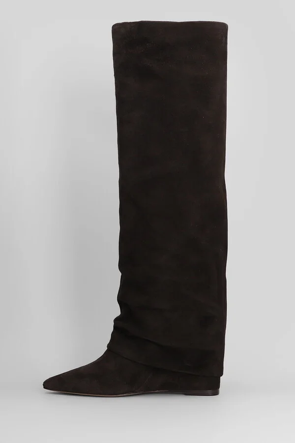 High Heels Boots In Dark Brown Suede - Image 3