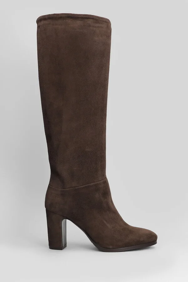 High Heels Boots In Dark Brown Suede