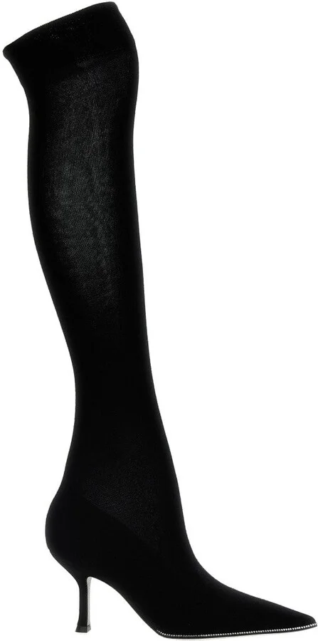 High-Leg Knitted Boots With Rhinestone Detailing
