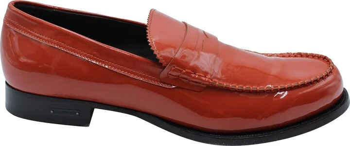 High-Shine Penny Loafers in Red Leather