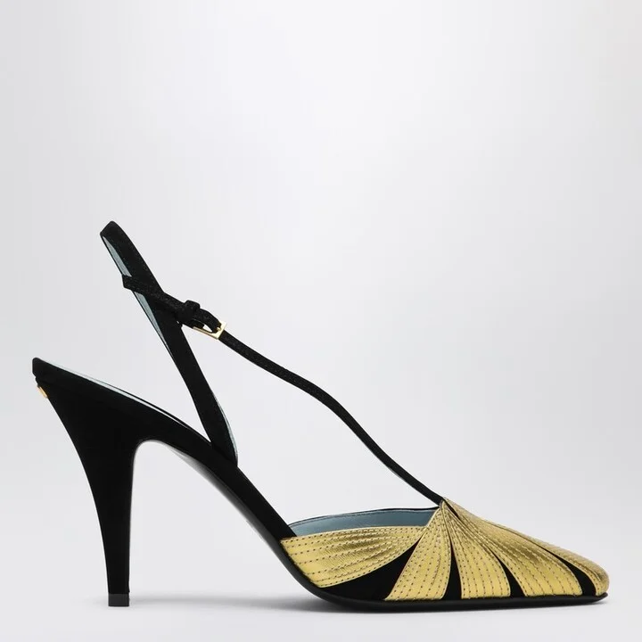 High slingback Foliefoliage black and gold