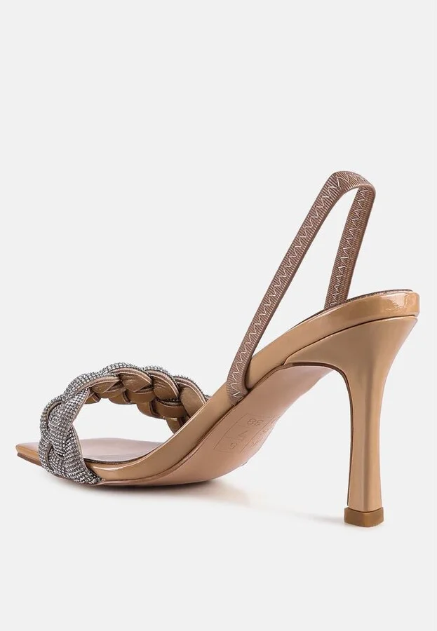 High Social Diamante Braided Strap Sandals - Image 2