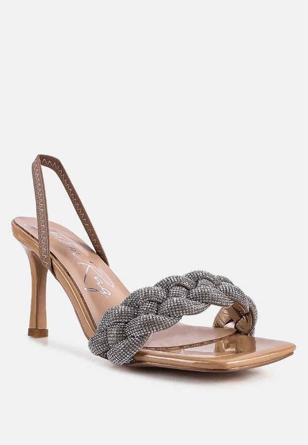 High Social Diamante Braided Strap Sandals - Image 3