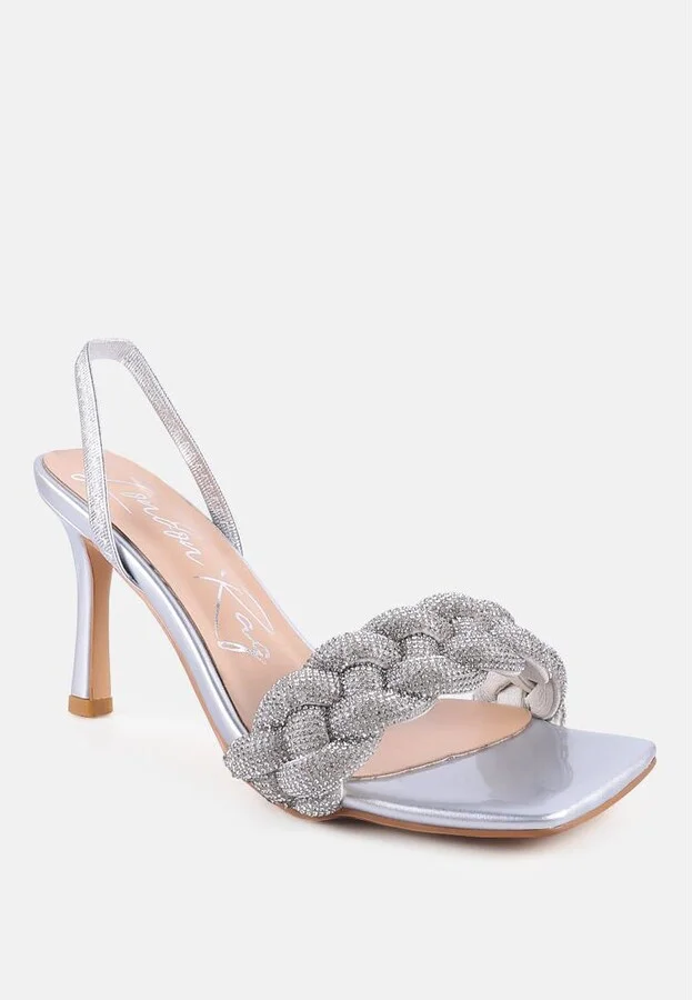 High Social Diamante Braided Strap Sandals - Image 4