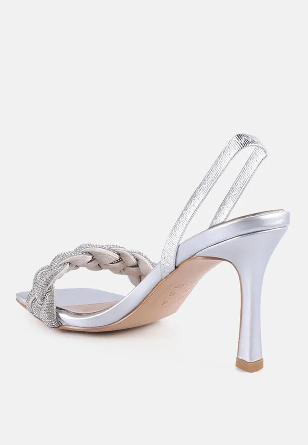 High Social Diamante Braided Strap Sandals - Image 5