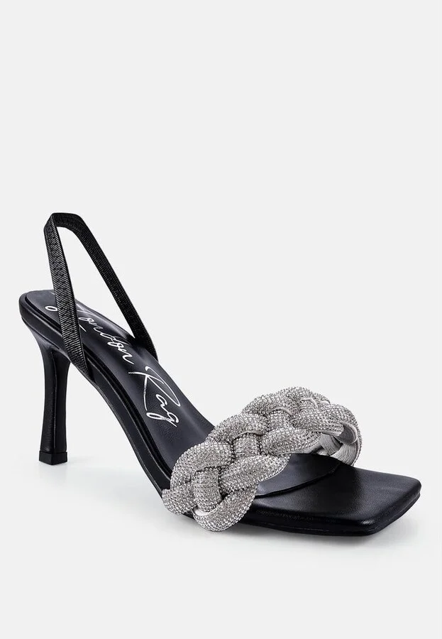 High Social Diamante Braided Strap Sandals - Image 6
