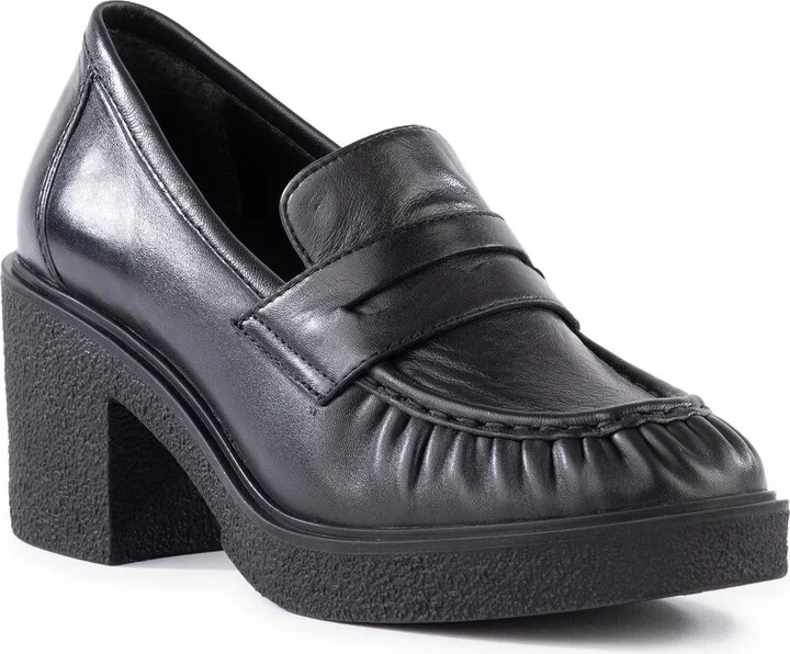 High Tea Womens Block Heel Leather Loafer Heels