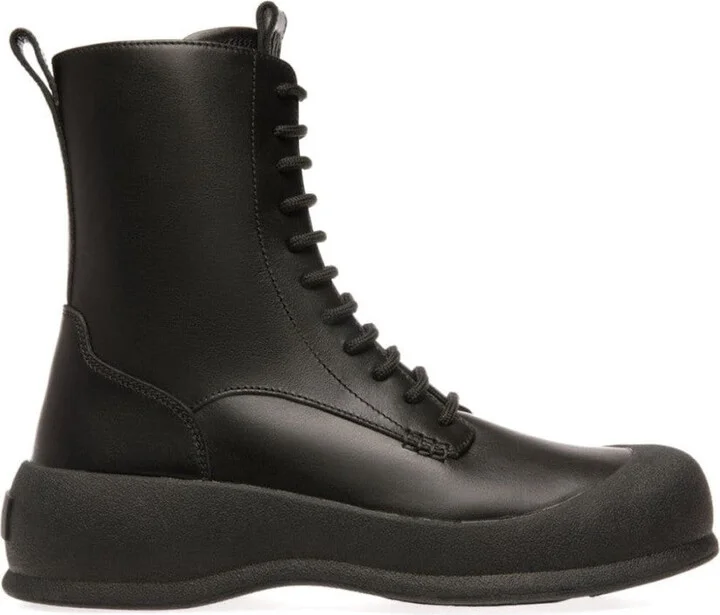 High-Top Leather Ankle Boots With Lace-Up Closure