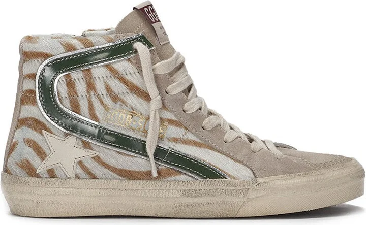 High-Top Sneakers With Zebra-Print Leather And Suede Accents