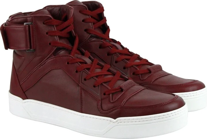 High Top Strong Dark Red Leather Sneakers With Strap 386738 6148 - Image 4