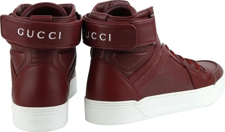 High Top Strong Dark Red Leather Sneakers With Strap 386738 6148 - Image 5
