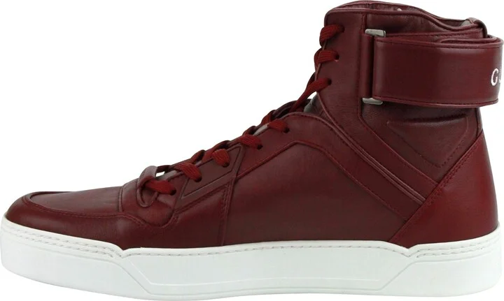 High Top Strong Dark Red Leather Sneakers With Strap 386738 6148 - Image 8