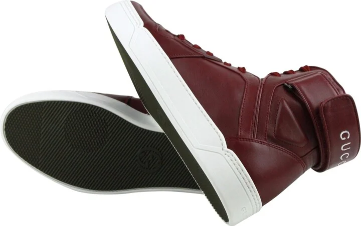 High Top Strong Dark Red Leather Sneakers With Strap 386738 6148 - Image 9